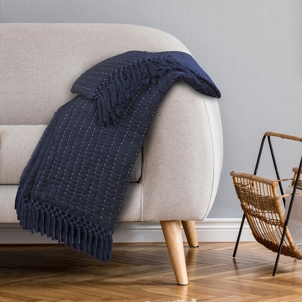 Navy and Off-White Throw Blanket. Opens flyout.