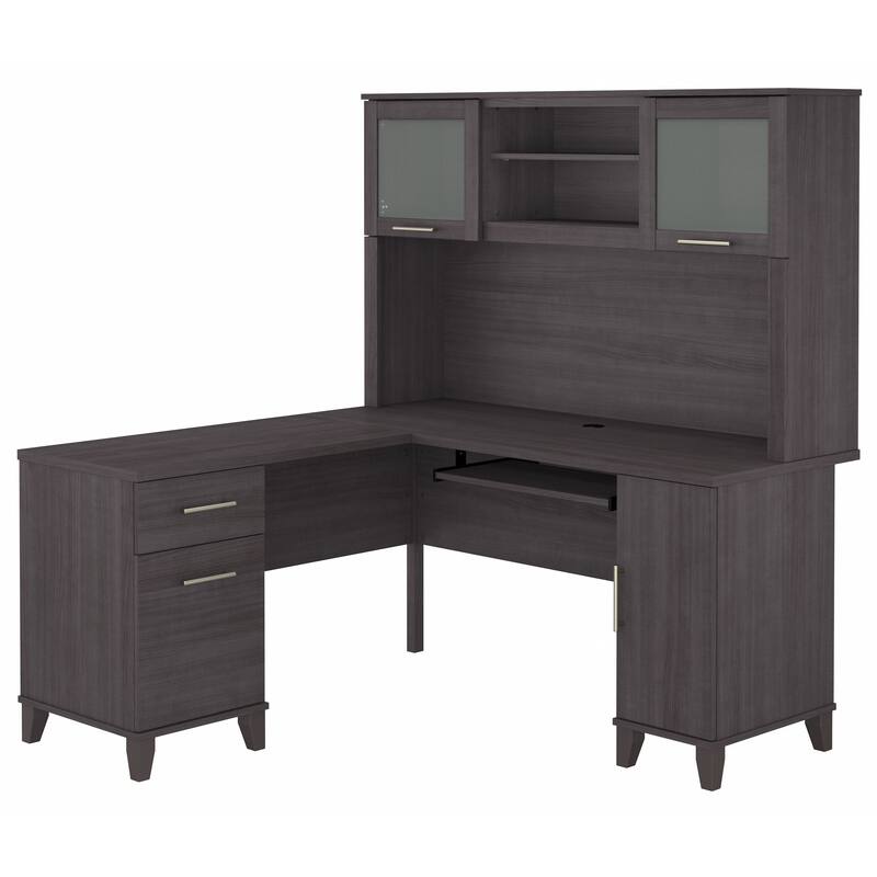 Bush Furniture Somerset 60W L Shaped Desk with Storage Hutch