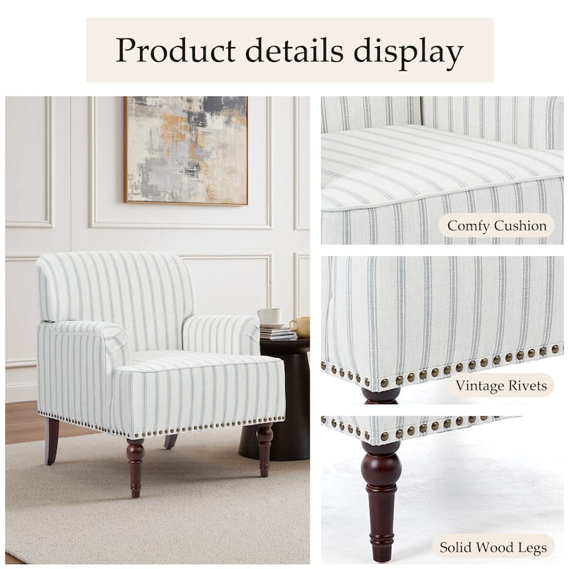 Linen Accent Chairs Nailhead Trim Armchairs with Wooden Legs