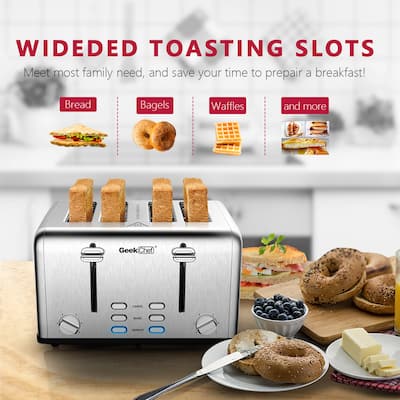 CUSchoice 4-Slice Stainless Steel Extra-Wide Slot Toaster Bagel Defrost 6 Shade Setting