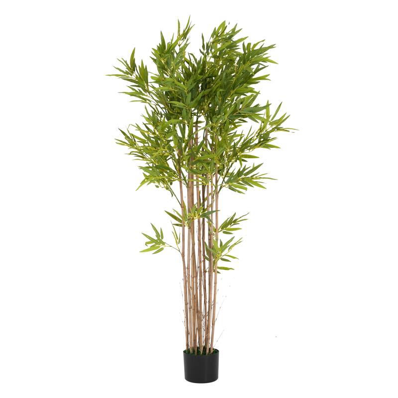 Roomfitters 70'' Artificial Bamboo Tree, Tall Faux Indoor Plant with Black Plastic Pot for Home Decor, Green