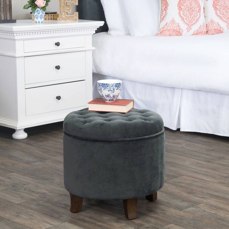 HomePop Velvet Round Storage Ottoman Gunmetal