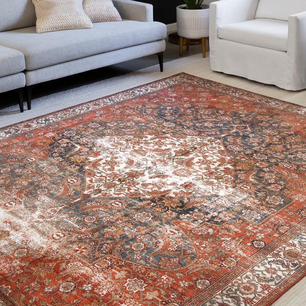 Alexander Home Isabelle Traditional Vintage Border Printed Area Rug