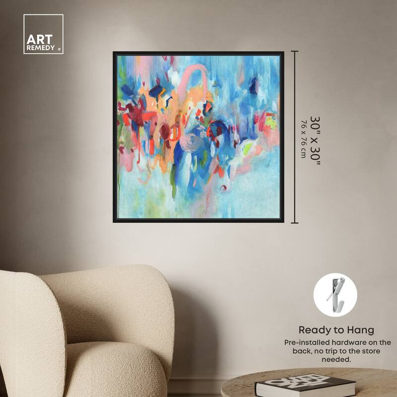 Art Remedy New Sky Framed Blue Abstract 1 Piece Canvas Wall Art