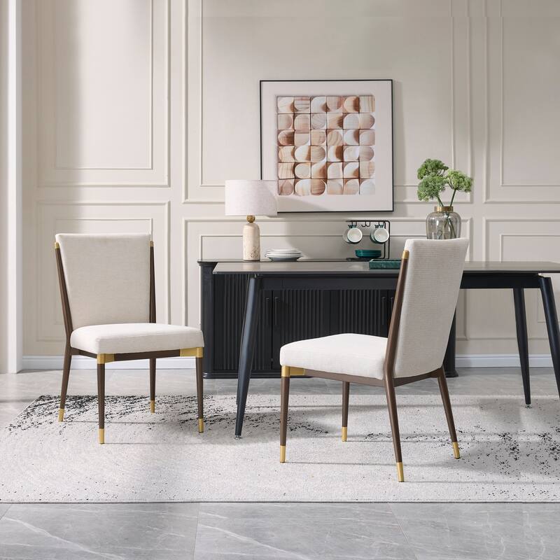Christopher Knight Home - Modern Upholstered Metal Base Dining Chair with Solid Back (Set of 2) - Brown+Beige