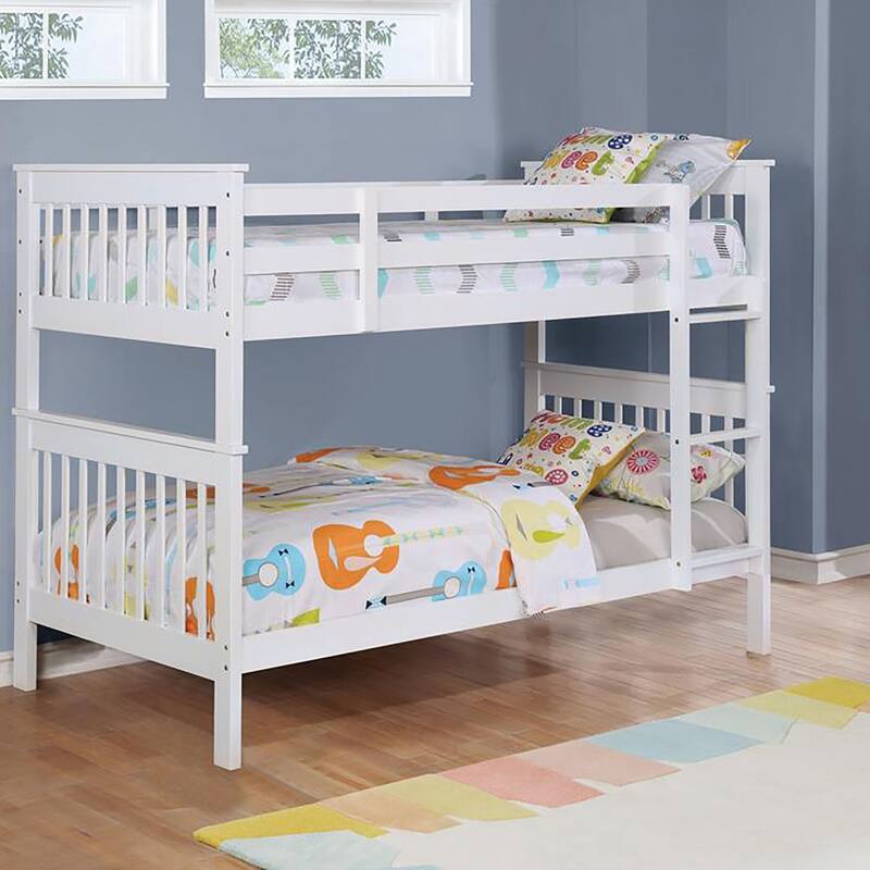 Solid Pinewood Bunk Bed Frame with Built In Ladder and Sturdy Guardrail, Twin Size Detachable Bunk Bed, Wood Slats Support