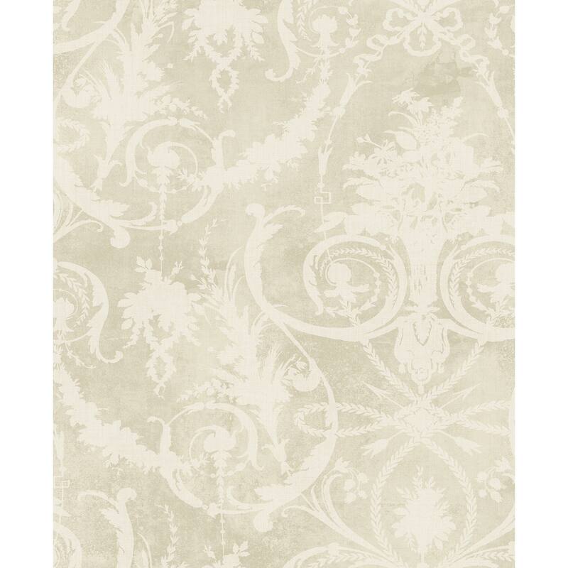 Seabrook Designs Melina Damask Silhouette Unpasted Wallpaper - 20.5 in W x 33 ft. L - Metallic Tan