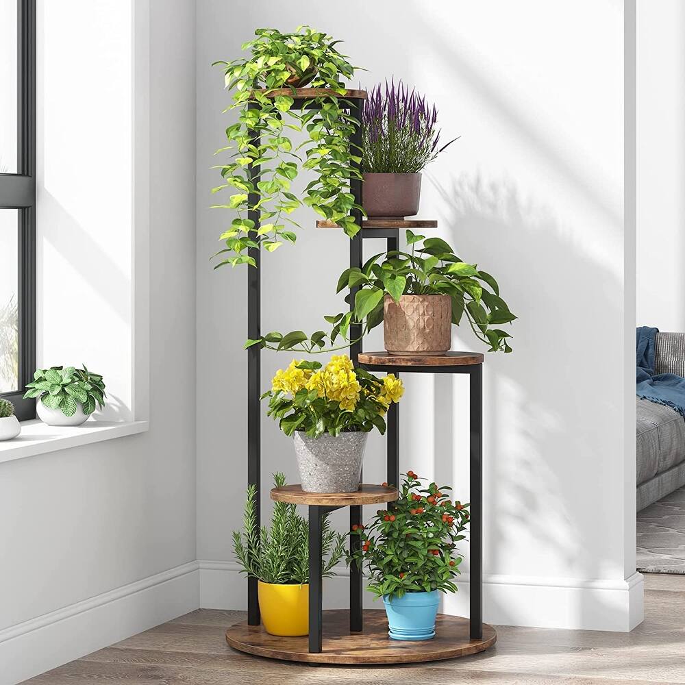 Corner Plant Stand Indoor, 4-tier Tall Plant Shelf Holders Round Board