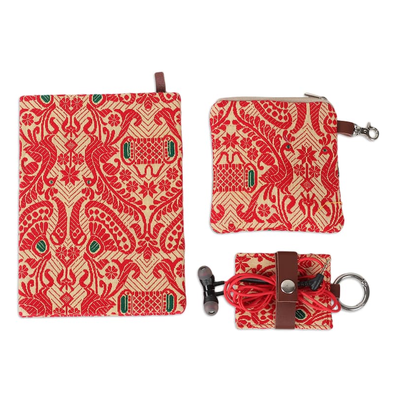 Novica Handmade Pouch And Keychain Set Leather-Accented Cotton Journal