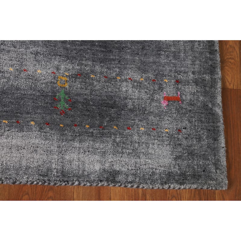 Gray Tribal Gabbeh Indian Rug Handmade Wool Carpet - 4'5" x 5'10"