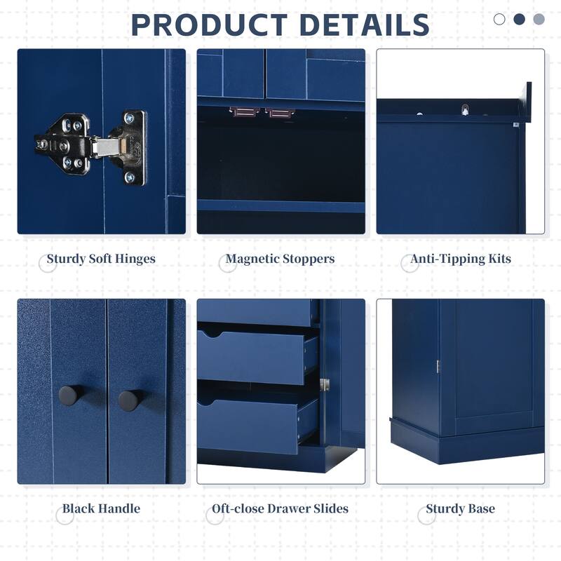 77 Inch Tall Kitchen Pantry Cabinet, Shaker Style Storage with Adjustable Shelves, Drawers, Door Shelves and Wine Racks