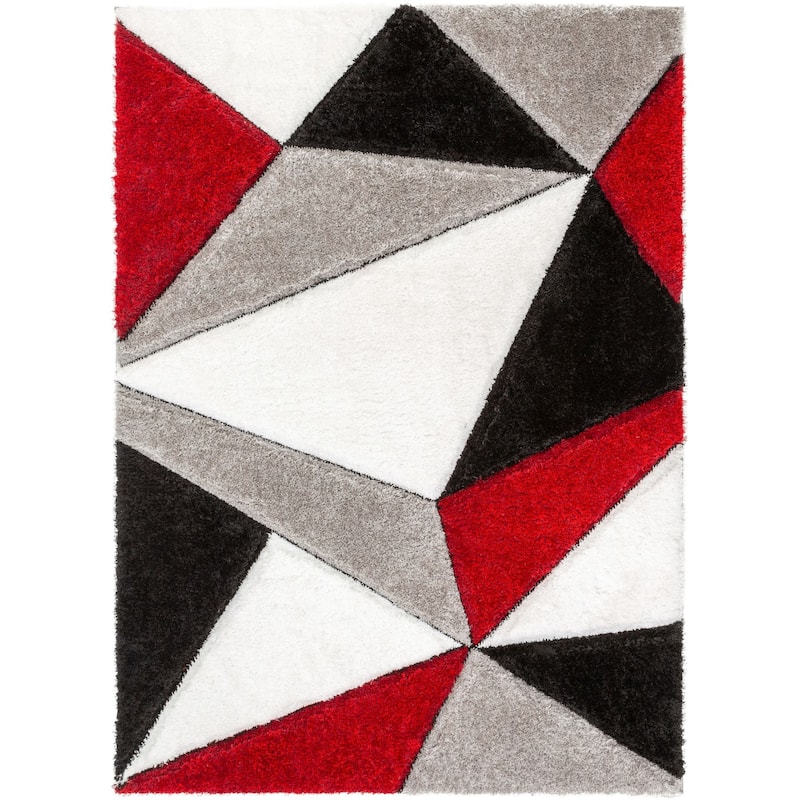 Well Woven San Francisco Venice Geometric Shag Area Rug - 7' 10" x 9' 10" - Red - Rectangle