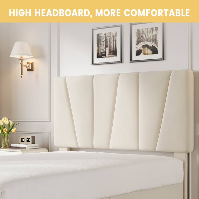 Twin Size Bed Frame with Adjustable Headboard and 2 Storage Drawers