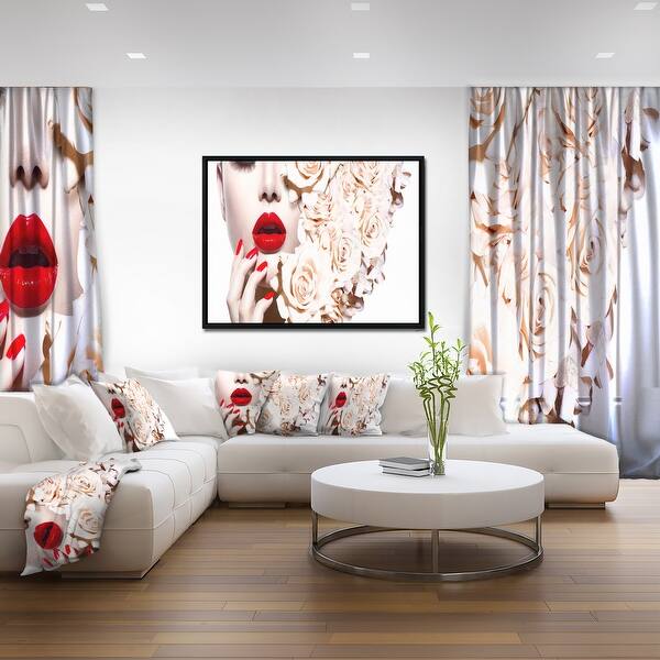 Shop Designart Fashion Sexy Woman With Flowers Sensual Framed Canvas Art Print Overstock 18952628