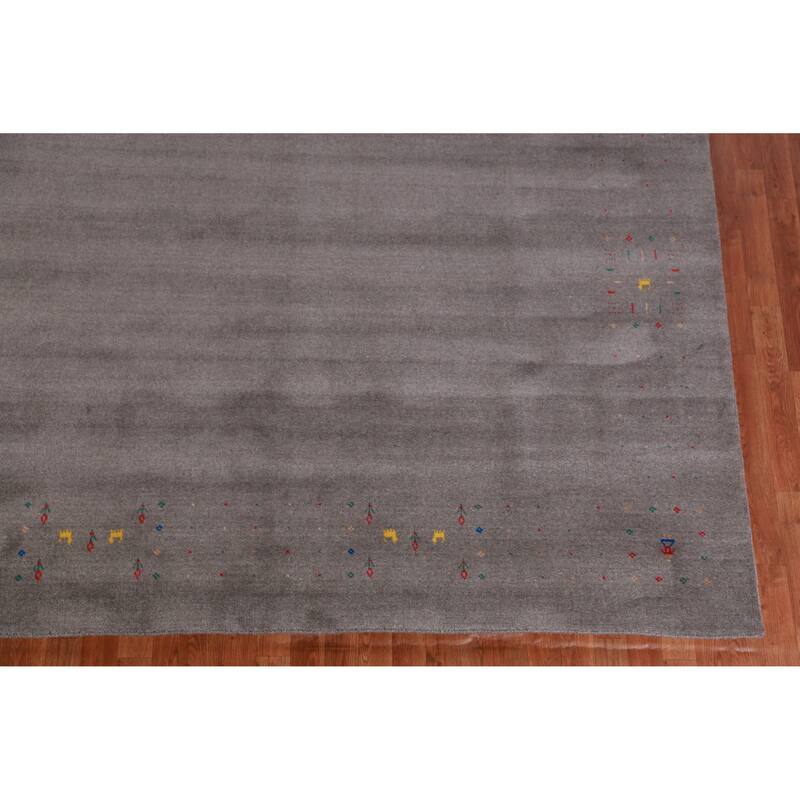 Hand Knotted Oriental 100% Wool Carpet Tribal Tribal Greys & Charcoal Gabbeh Area Rug - 10' 2'' X 8' 4''