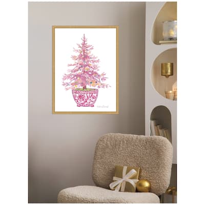 Kate and Laurel Sylvie Framed Canvas Pink Christmas Tree by Patricia Shaw