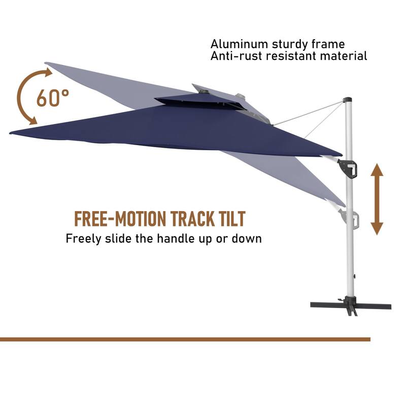 11FT Patio Umbrella Outdoor Square Double Top Umbrella with Base