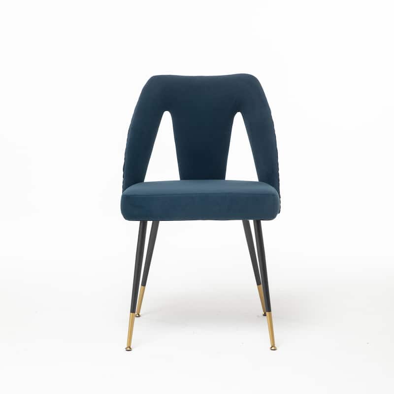 Velvet Upholstered Dining Chair with Nailheads - Blue