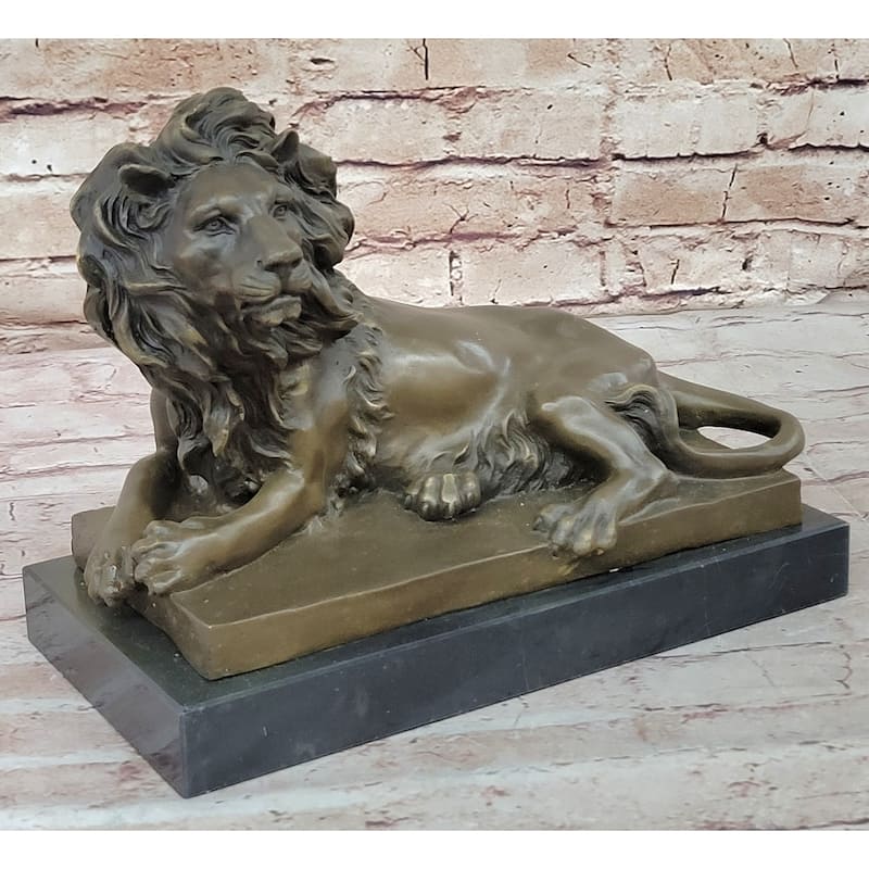 Signed Barye African Male Lion King Of Jungle Resting Bronze Sculpture Art Deco