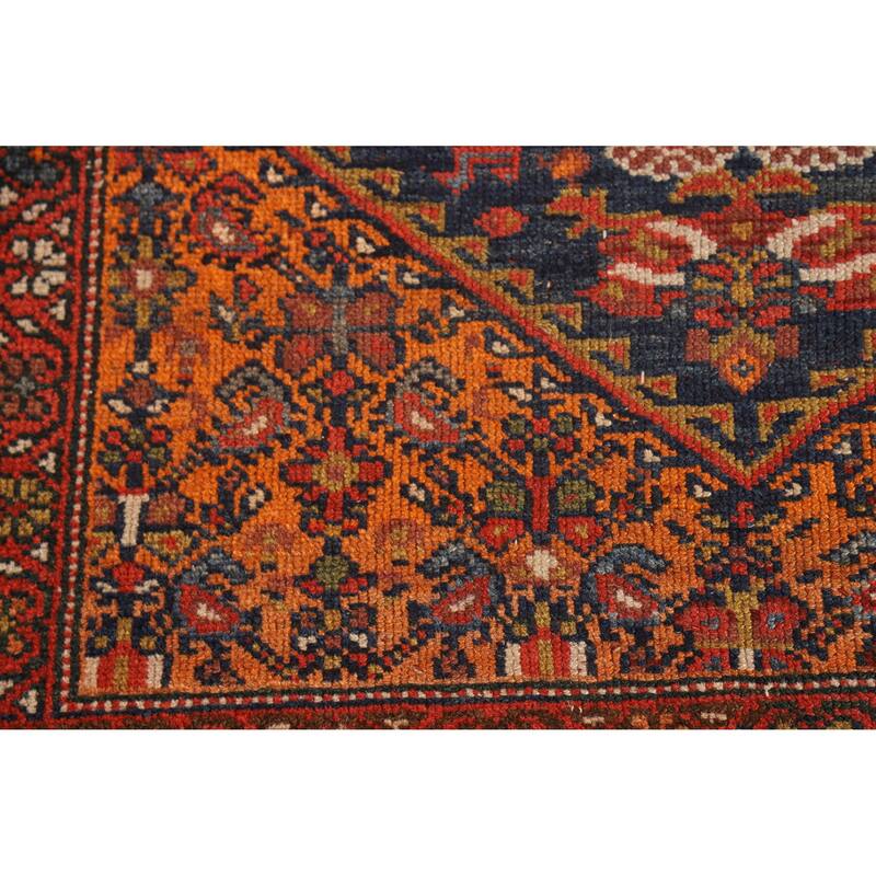 Hand Knotted Oriental 100% Wool Carpet Traditional Floral Navy Blue & Blues Malayer Runner Rug - 15' 8'' X 3' 7''