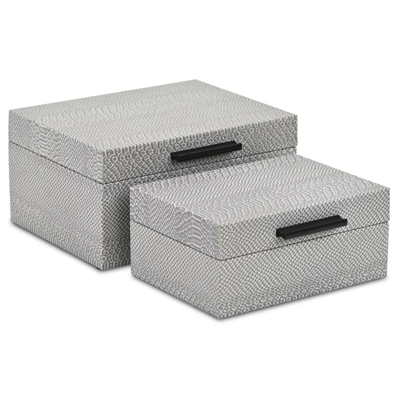 Anouk Set of 2 Rectangular Decorative Storage Boxes - Gray Faux Snakeskin - N/A