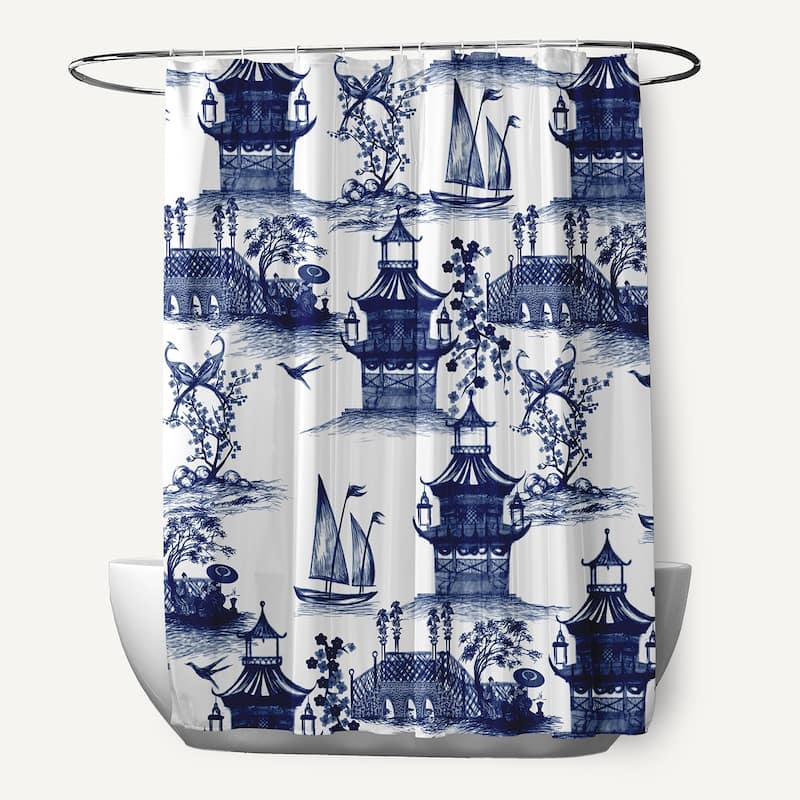 China Old Shower Curtain - Porcelain Blue