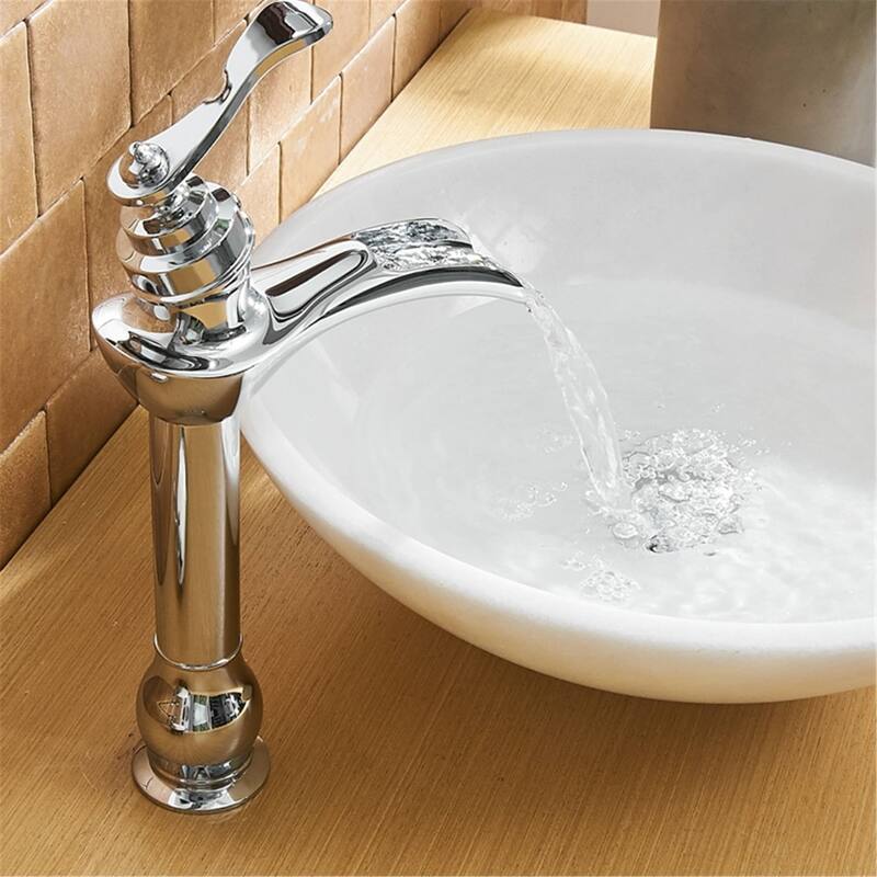 Waterfall Bathroom Vessel Faucet With Drain Assembly Single Handle Bathroom Vessel Sink Faucets One Hole High Taps With Valve