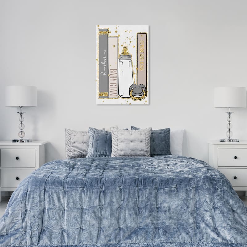 Wynwood Studio Canvas Fashion and Glam Baby Glam Books Beige Gray and Metallic Gold Glam Wall Art Canvas Print - 36 x 24