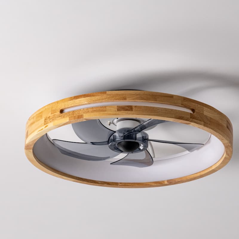 19.7" Modern Flush Mount Ceiling Fan with LED Light and Remote Control, Wooden Finish for Bedroom/Living Room - 5