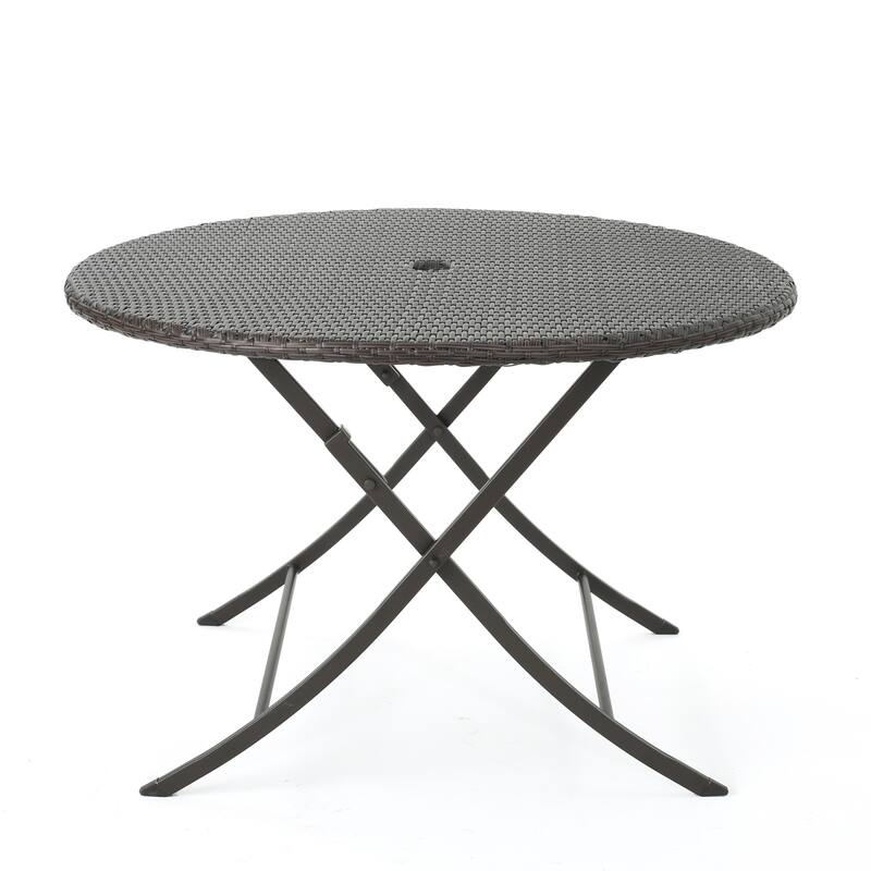 Rattan Round Dining Table Foldable Design Powder Coated Metal Outdoor