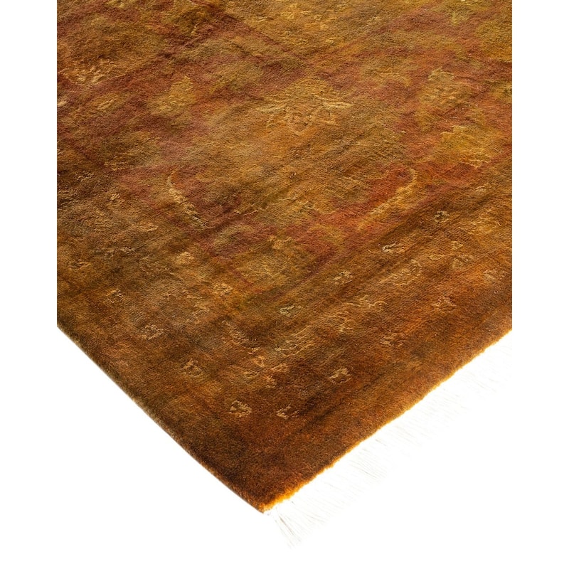 Overton Hand Knotted Wool Vintage Inspired Modern Contemporary Overdyed Brown Area Rug - 9' 2" x 12' 1"