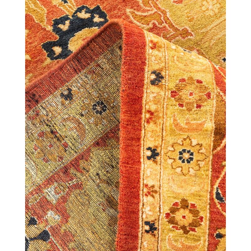 Overton Handknotted Wool Traditional Oriental Orange Area Rug - 8' x 10'