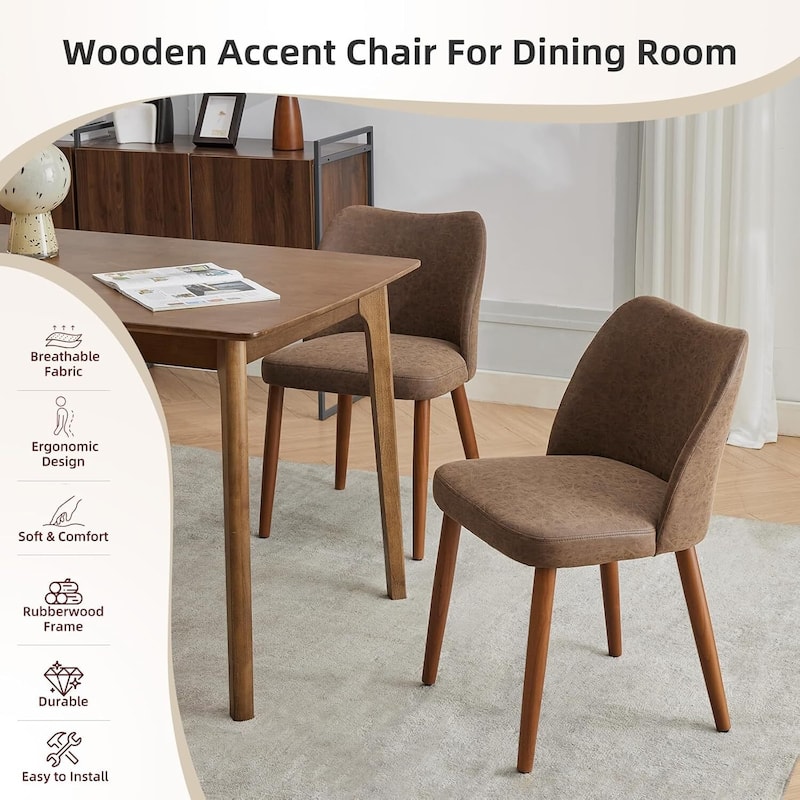 Set of 2 Upholstered PU Leather Dining Chairs for Dining Room Living Room Kitchen