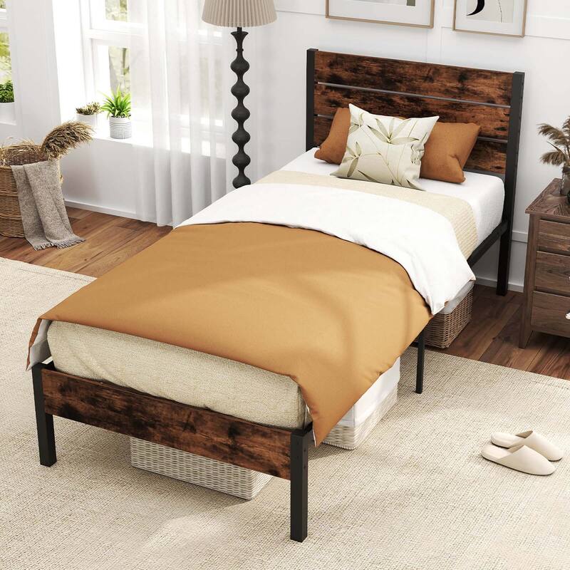 Costway Twin/Full/Queen/King Bed Frame with Tall Industrial Headboard