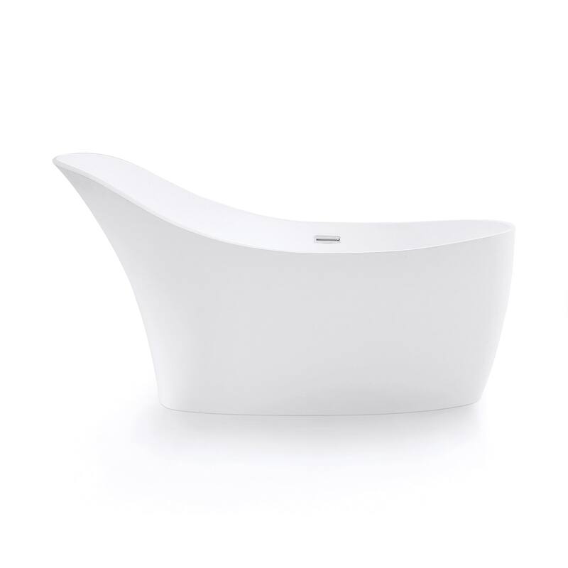 66 in. Solid Surface Freestanding Flat bottom Soaking Bathtub in White