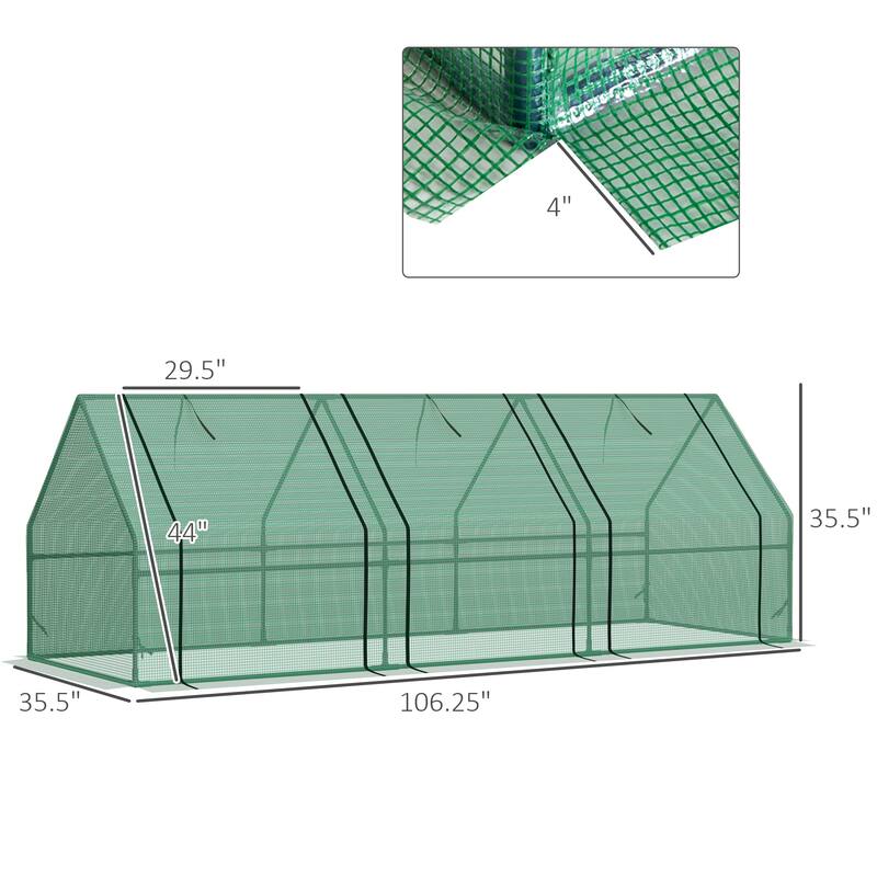GDFStudio - Outdoor 9'x3'x3' Portable Tunnel Greenhouse with Roll-Up Doors & Steel Frame - Green - 9'x3'x3