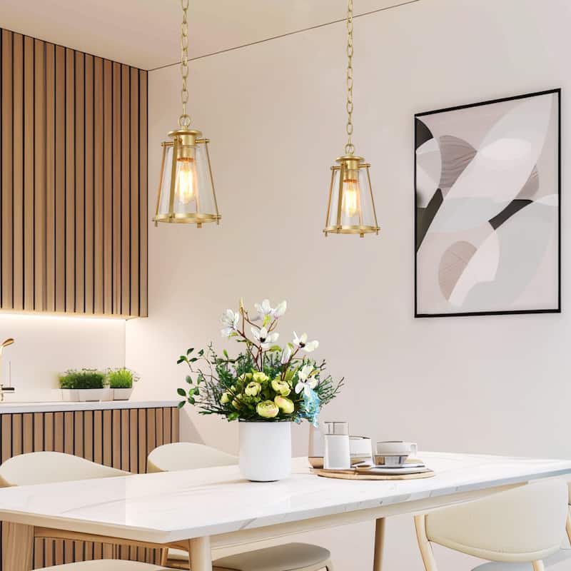 Modern 1-Light Gold Pendant Glass Kitchen Island Light for Dining Room