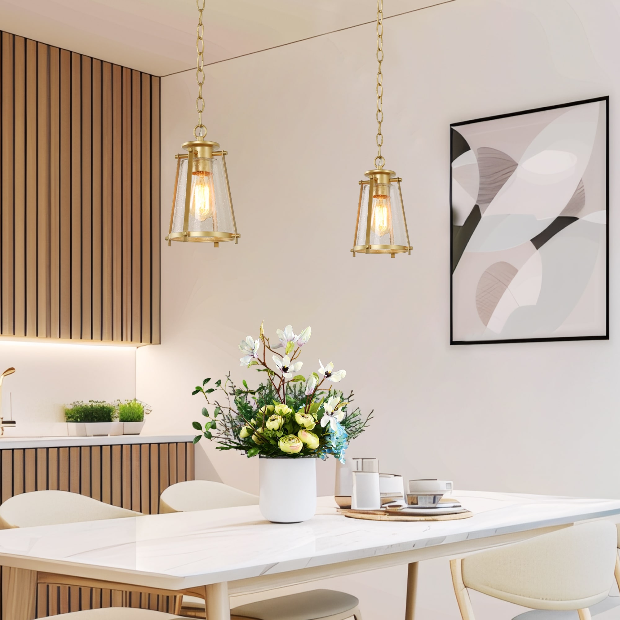 Modern Gold 1 Light Seeded Glass Pendant Lights for Kitchen Island 7.5 D x 11 H