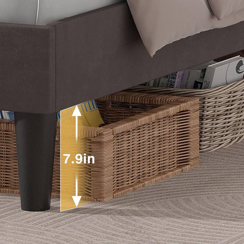 VECELO Upholstered Platform Kids Bed Frame with Headboard & LED Lights,Twin Size Bed Set of 2