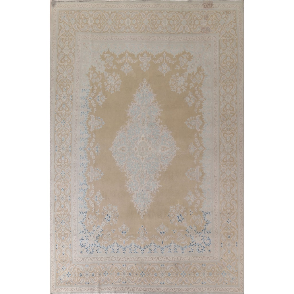 Hand Knotted Oriental 100% Wool Carpet Traditional Floral Yellow & Gold Kerman Area Rug - 12' 8'' X 9' 7''
