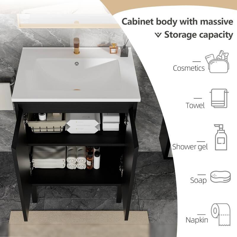 GDFStudio - Ari Modern Aesthetic Freestanding Bathroom Vanity with Ceramic Sink, Soft Close Drawers & Large Storage Spaces