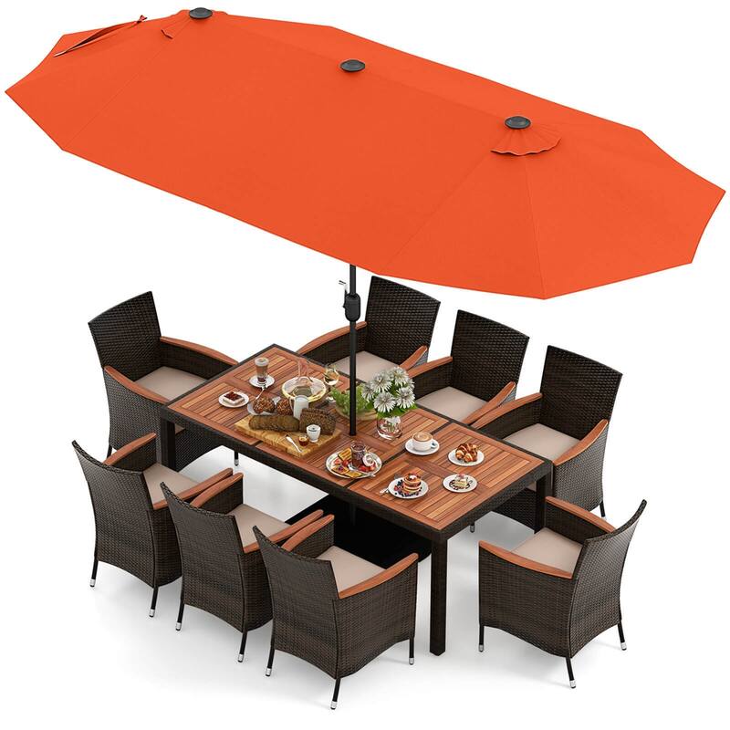 Costway 11 PCS Patio Wicker Dining Set with Double-Sided Outdoor - See Details