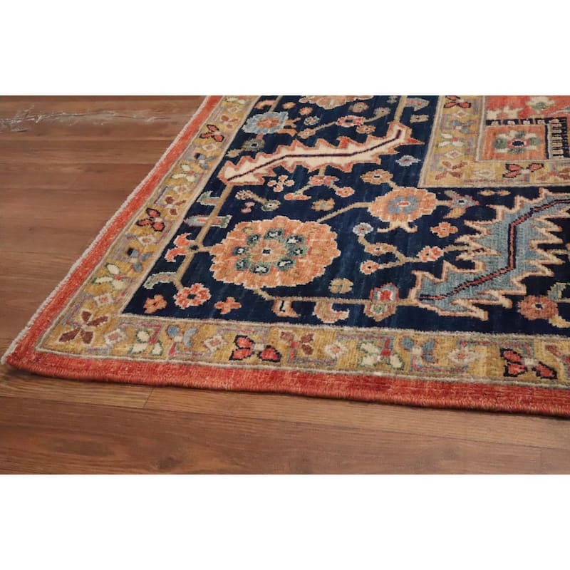 Hand Knotted Oriental 100% Wool Carpet Traditional Medallion Oranges & Rust Heriz (serapi) Area Rug - 10' 3'' X 8' 3''