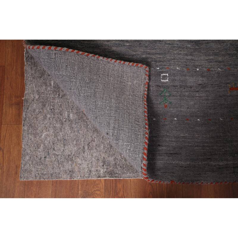 Gray & Brown Striped Gabbeh Indian Area Rug Handmade Wool Carpet - 8'2"x 9'6"