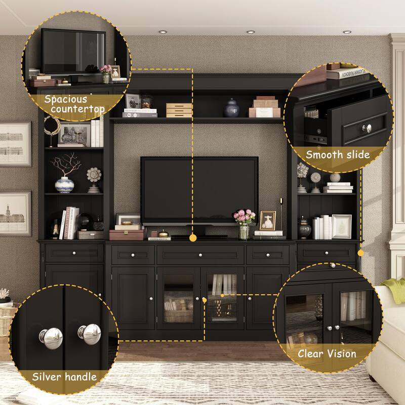 Media Wall Unit w/Spacious Storage White TV Stand Wall Storage Combo