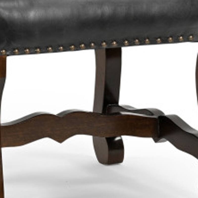 HomeRoots Set of Two Black Gray And Dark Brown Solid Wood Upholstered Chenille And Leather Dining Side Chairs