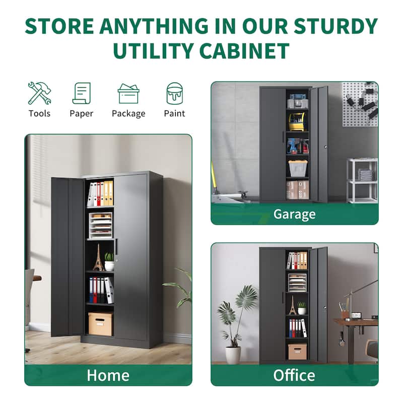 72"H Metal Garage Storage Cabinet,Tool Steel Locking Cabinet with Doors and 4 Shelves