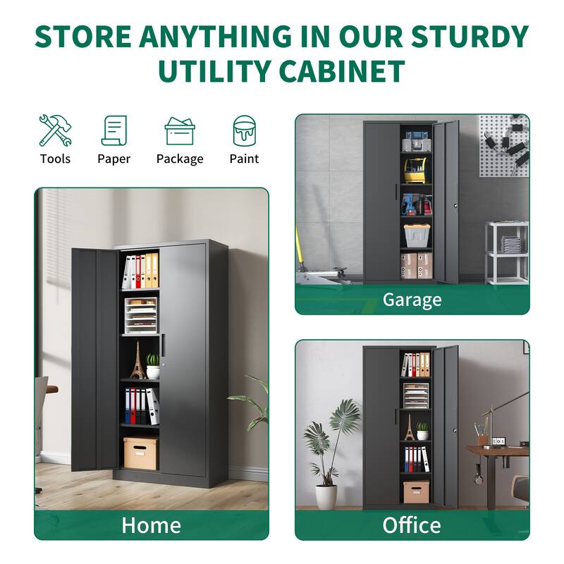 Modern Filing Cabinet, Metal Garage Storage Cabinet with Doors and 4 Shelves, for Home Office, Classroom/Pantry