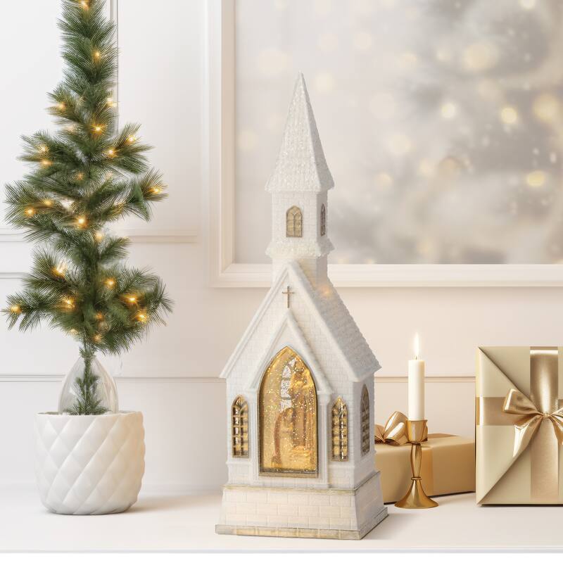 16"Led Church Holy Family Water Globe