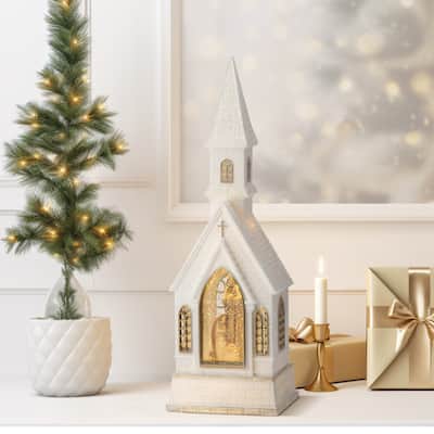 16"Led Church Holy Family Water Globe